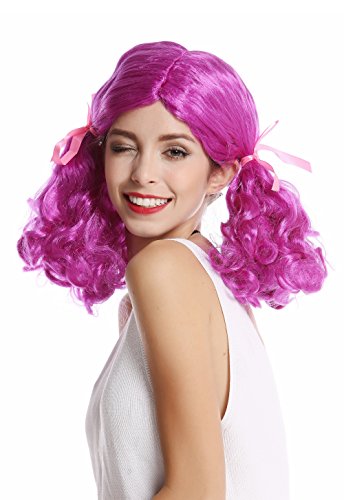 WIG ME UP- 2466-ZA51 Peluca Mujer Carnaval Halloween Color Lila Chica Lolita voluminosas trensas rizadas Raya Medio