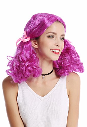 WIG ME UP- 2466-ZA51 Peluca Mujer Carnaval Halloween Color Lila Chica Lolita voluminosas trensas rizadas Raya Medio