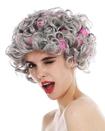 WIG ME UP- 3195-ZA68A Peluca para Mujeres Halloween Carnaval Pelo Gris Rizado rizos Abuela Vieja