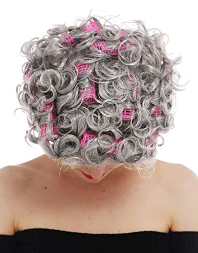 WIG ME UP- 3195-ZA68A Peluca para Mujeres Halloween Carnaval Pelo Gris Rizado rizos Abuela Vieja