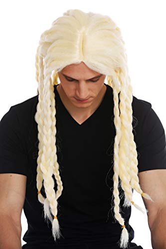 WIG ME UP- 68286-FRP03C Peluca Carnaval Halloween Hombres Mujeres Pelo Largo Trenzado Trenzas Rubio Vikingo Bardo