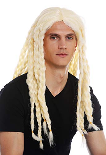 WIG ME UP- 68286-FRP03C Peluca Carnaval Halloween Hombres Mujeres Pelo Largo Trenzado Trenzas Rubio Vikingo Bardo