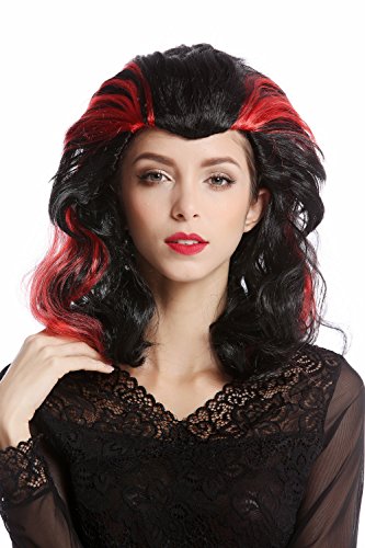 WIG ME UP- 90729-ZA103+ZA13 Peluca Mujer Halloween Carnaval Morgana Largo Negro mechónes roja Bruja Hada Vampiro