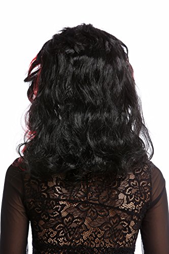 WIG ME UP- 90729-ZA103+ZA13 Peluca Mujer Halloween Carnaval Morgana Largo Negro mechónes roja Bruja Hada Vampiro