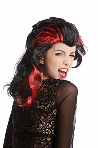 WIG ME UP- 90729-ZA103+ZA13 Peluca Mujer Halloween Carnaval Morgana Largo Negro mechónes roja Bruja Hada Vampiro