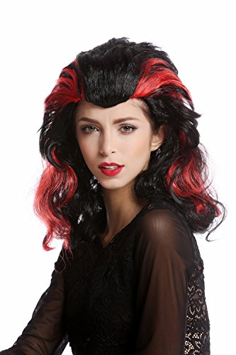 WIG ME UP- 90729-ZA103+ZA13 Peluca Mujer Halloween Carnaval Morgana Largo Negro mechónes roja Bruja Hada Vampiro