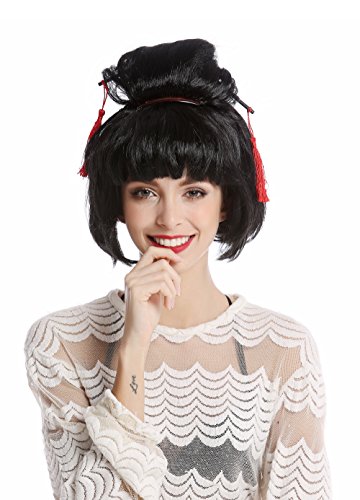 WIG ME UP- 90747-ZA103 Peluca Mujer Halloween Carnaval Japón Geisha Maiko asiática moño updo Negro