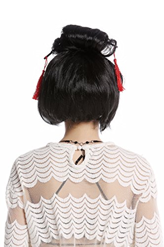 WIG ME UP- 90747-ZA103 Peluca Mujer Halloween Carnaval Japón Geisha Maiko asiática moño updo Negro