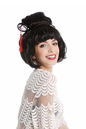 WIG ME UP- 90747-ZA103 Peluca Mujer Halloween Carnaval Japón Geisha Maiko asiática moño updo Negro