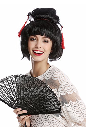 WIG ME UP- 90747-ZA103 Peluca Mujer Halloween Carnaval Japón Geisha Maiko asiática moño updo Negro