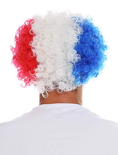 WIG ME UP- MMAM-15M Peluca Carnaval Afro hinchas del fútbol Copa Mundial Francia Tricolor Azul Blanco Rojo