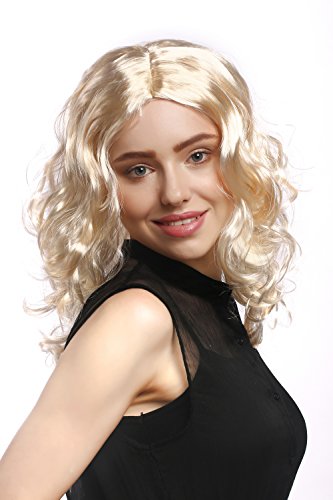 WIG ME UP- XR-010-P88 Peluca Carnaval señoras Largos rizos voluminosos Rizado, Partida Media, Rubio 50 cm