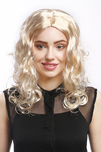 WIG ME UP- XR-010-P88 Peluca Carnaval señoras Largos rizos voluminosos Rizado, Partida Media, Rubio 50 cm