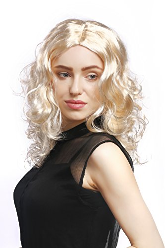 WIG ME UP- XR-010-P88 Peluca Carnaval señoras Largos rizos voluminosos Rizado, Partida Media, Rubio 50 cm