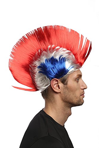 WIG ME UP- XR-012-PC13/P68/PC3 Peluca Carnaval Halloween Fan Wave Punk roquero Cresta Mohawk 80s Azul blaco Rojo Tricolor