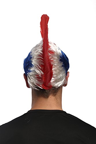 WIG ME UP- XR-012-PC13/P68/PC3 Peluca Carnaval Halloween Fan Wave Punk roquero Cresta Mohawk 80s Azul blaco Rojo Tricolor