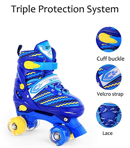 Win-Y Patines Quad, Ajustables estables Roller Skates para niños y niñas Principiantes (Azul, S)