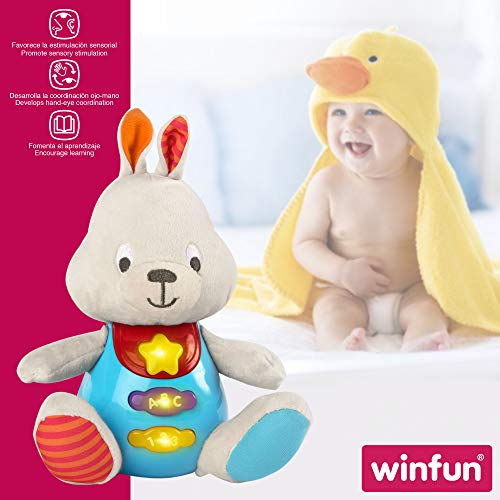 winfun - Peluche Conejo para bebés que habla y luces de colores, Idioma: Español (85179)