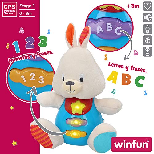 winfun - Peluche Conejo para bebés que habla y luces de colores, Idioma: Español (85179)