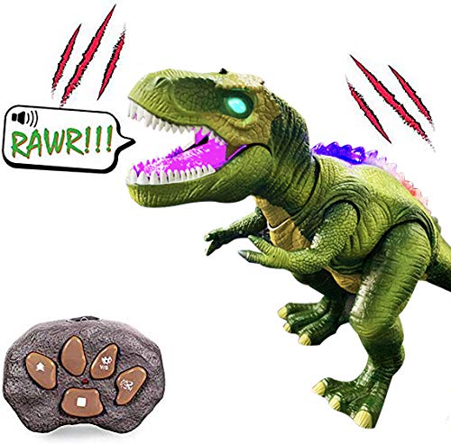 WISHTIME Dinosaurio de Control Remoto ElectricToy Kids RC Animal Toys LED Light Up Dinosaur Walking and Roaring Realista T-Rex Robot Toys For Toddlers Boys Girls