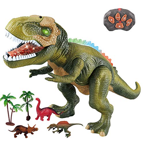 WISHTIME Dinosaurio de Control Remoto ElectricToy Kids RC Animal Toys LED Light Up Dinosaur Walking and Roaring Realista T-Rex Robot Toys For Toddlers Boys Girls