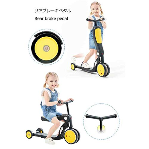 WJJ Patinetes para Niños Niños Scooter Tabla de flotación Triciclo 5en1 3 etapas Ajustable 1-6 años de Edad, Regalo Brillante Ruedas for los niños Lactantes (Color : Yellow)