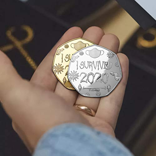 Woffoly I Survived 2020" Moneda Conmemorativa, 2 Unids Plata de Oro Moneda de Moneda Mements Signos Token, Artesanía Regalos de Recuerdos para Amigos Coleccionistas Familiares