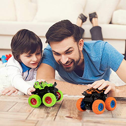 WolinTek 2 Paquetes Niños Camión Monstruo,Tire hacia Atrás del Coche,Inercia Vehiculo Todoterreno Juguete, Autos de Carreras con Rotación de 360 Grados Coches de Juguetes Regalo para Niños 3+ años (A)