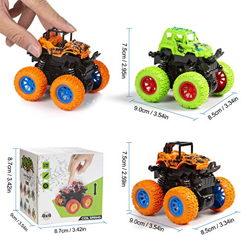 WolinTek 2 Paquetes Niños Camión Monstruo,Tire hacia Atrás del Coche,Inercia Vehiculo Todoterreno Juguete, Autos de Carreras con Rotación de 360 Grados Coches de Juguetes Regalo para Niños 3+ años (A)