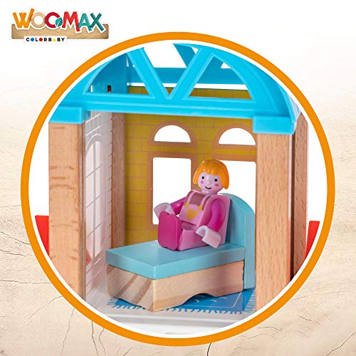 WOOMAX - Casita modular de muñecas de madera, WOOMAX, 31x10,5x23x5 cm, incluye 4 muñecos, 42 piezas, casa muñecas de madera, juego motricidad fina 3 años, + 3 años, (46442)