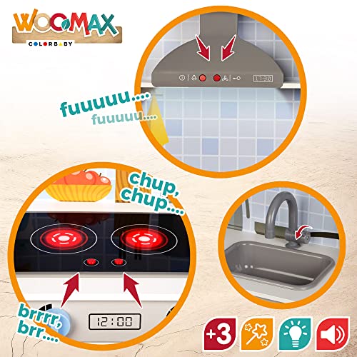 WOOMAX - Cocina juguete, Cocinita con Luz y Sonidos, Cocina juguete madera, Cocinitas de juguetes, Cocinita con Accesorios, Utensilios cocina juguete, Juguetes de madera, WOOMAX, color azul (49322)