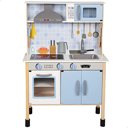 WOOMAX - Cocina juguete, Cocinita con Luz y Sonidos, Cocina juguete madera, Cocinitas de juguetes, Cocinita con Accesorios, Utensilios cocina juguete, Juguetes de madera, WOOMAX, color azul (49322)