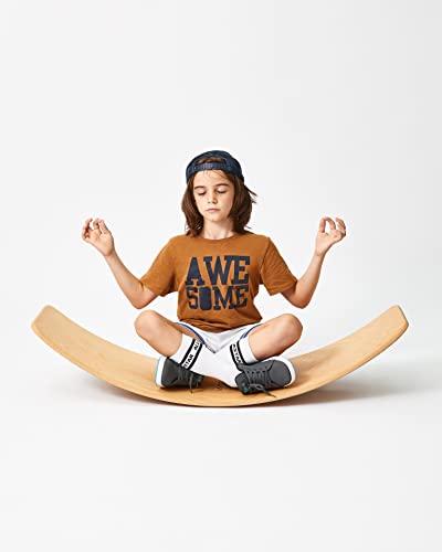 woowfamily - Balance Soft - Tabla Equilibrio Propioceptiva de Madera de Haya cm 112 x 36 - Tabla Equilibrio Montessori para Niños - Tabla Curva Fitness y Fisioterapia - Ecológica y Made in Italy