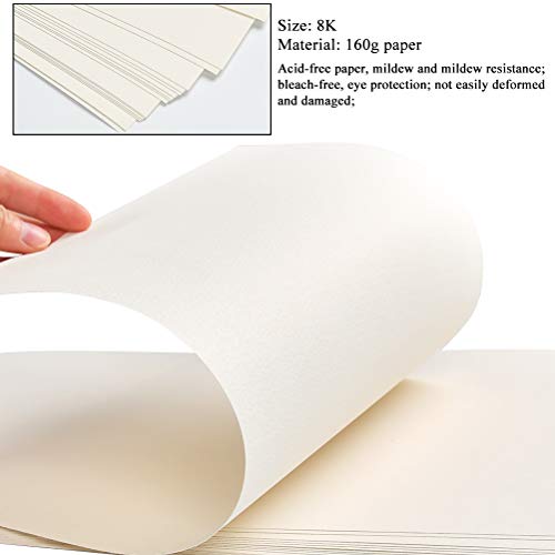 WOWOSS 100 Hojas Papel para Pintura al Óleo y Acrílica, Papel de Acuarela para Pinturas de Agua, Papel de Algodón Prensado en Frío 160g 8K, (37,5 x 26 cm)