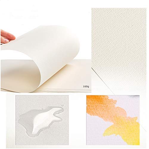 WOWOSS 100 Hojas Papel para Pintura al Óleo y Acrílica, Papel de Acuarela para Pinturas de Agua, Papel de Algodón Prensado en Frío 160g 8K, (37,5 x 26 cm)