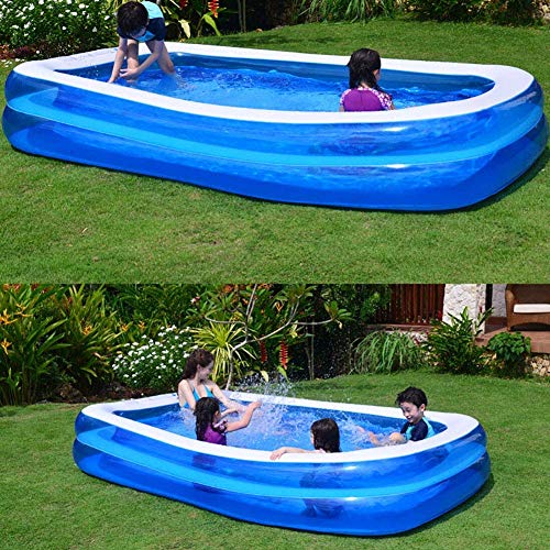 WSN Piscina Inflable, Infantil de la Piscina Grueso y Resistente al Desgaste, Rectangular Piscina para Adultos y niños. Azul,305cm