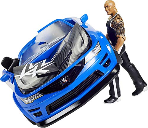 WWE The Rock con Descapotable Destrucción Total Muñeco articulado con coche de juguete con piezas desmontables y accesorios (Mattel GYV51)