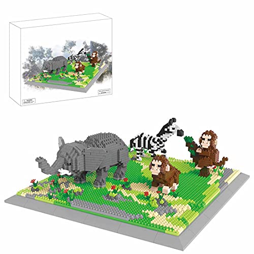 WWEI Creativo Animal World bloques de construcción de micropartículas, juguete DIY elefante aff cebra, juguete rompecabezas para niños, no compatible con Lego