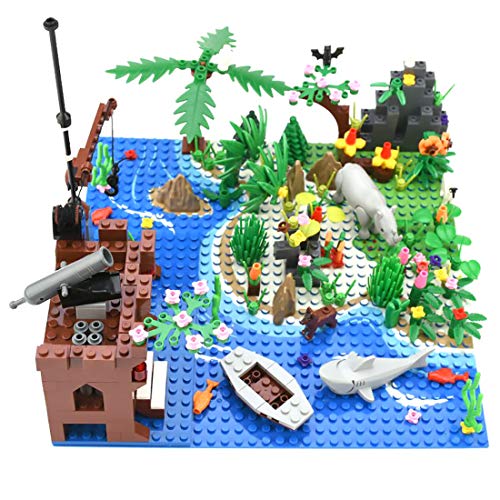 WWEI Juego de 1 placa de construcción para plantas y árboles, diseño de isla tropical, compatible con casa de árbol de Lego