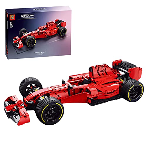 WWEI Juego de bloques de construcción para coche de carreras de Fórmula 1 F1, 1138 piezas rojas de 18 K, modelo deportivo con bloques de sujeción, compatible con Lego Racers 8386 Ferrari F1 Racer