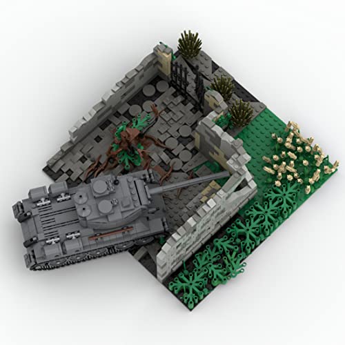 WWEI WW2 Militar Battle escena Ruine Casas, bloques de construcción para policía SWAT minifiguras de soldados, 771 piezas, casa modular compatible con Lego (sin tanque)