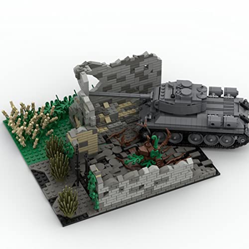 WWEI WW2 Militar Battle escena Ruine Casas, bloques de construcción para policía SWAT minifiguras de soldados, 771 piezas, casa modular compatible con Lego (sin tanque)