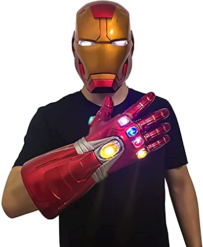 WXHJM Avengers Marvel Legends Iron Man Máscara,1/1 Iron Man Casco Máscara Luminosa,Película de Halloween Cosplay Accesorios de Disfraces