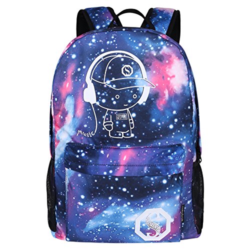 WYCY Anime Mochila Luminosa Mochila de Moda para Niñas con Puerto de Carga USB y Estuche de Lápices Luminoso, Mochila Escolar para Niños con Colgante de Llavero Bordado (Niño Azul Estrellado)