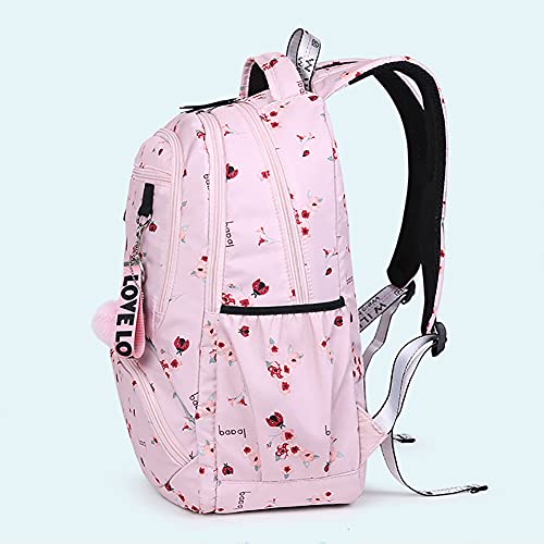 WYCY Mochila con Patrón Estampado para Niñas Bolsa de Viaje de Varios Compartimentos con Linda Bola de Piel de Conejo y Reflectante de Seguridad (Globo de Aire Caliente Negro)