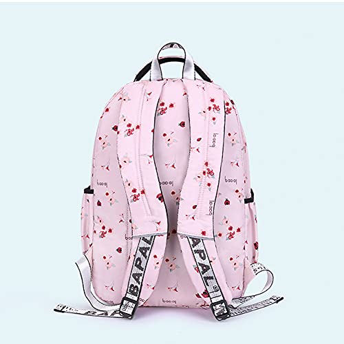 WYCY Mochila con Patrón Estampado para Niñas Bolsa de Viaje de Varios Compartimentos con Linda Bola de Piel de Conejo y Reflectante de Seguridad (Globo de Aire Caliente Negro)