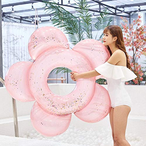 WZXHN Círculo Inflable Anillo de natación de Flores Adulto Piscina Flotador Mujer Anillo de natación Juguete de Piscina Verano Playa Natación Juego de Agua Anillo 140cm-140cm_White_Sequins