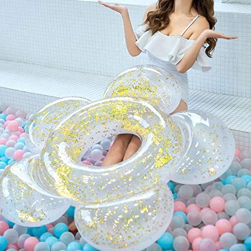 WZXHN Círculo Inflable Anillo de natación de Flores Adulto Piscina Flotador Mujer Anillo de natación Juguete de Piscina Verano Playa Natación Juego de Agua Anillo 140cm-140cm_White_Sequins