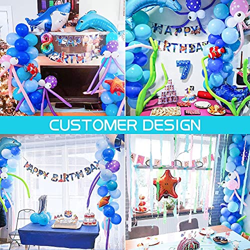 XDDIAS Decoraciones de Fiesta Cumpleaños, 101Pcs Globos de Fiesta Decoración del Tema Mar, Feliz Cumpleaños Banner para Niña Pequeña Niño(Azules y Blanco)