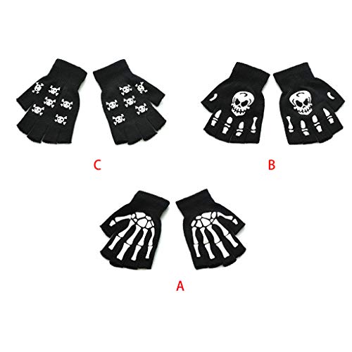 XIANZI Guantes unisex para adultos, diseño de esqueleto, sin dedos, para Halloween, sin dedos, elásticos, de punto